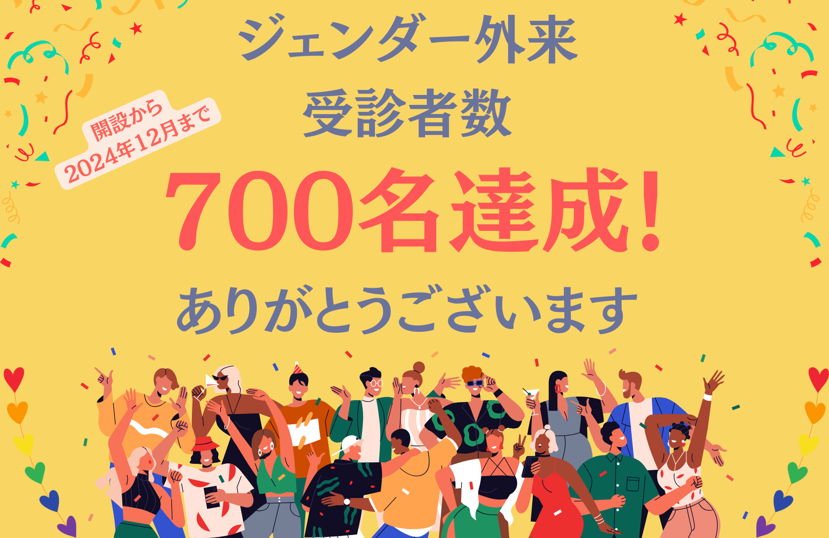 ジェンダー外来、開設から700名突破！